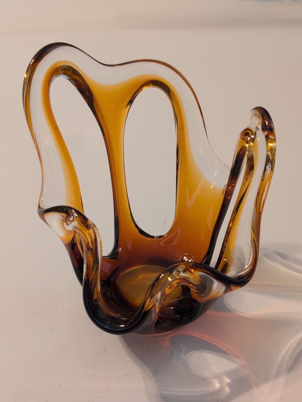 Amber Glass Art Bowl - Decorative Home Accent